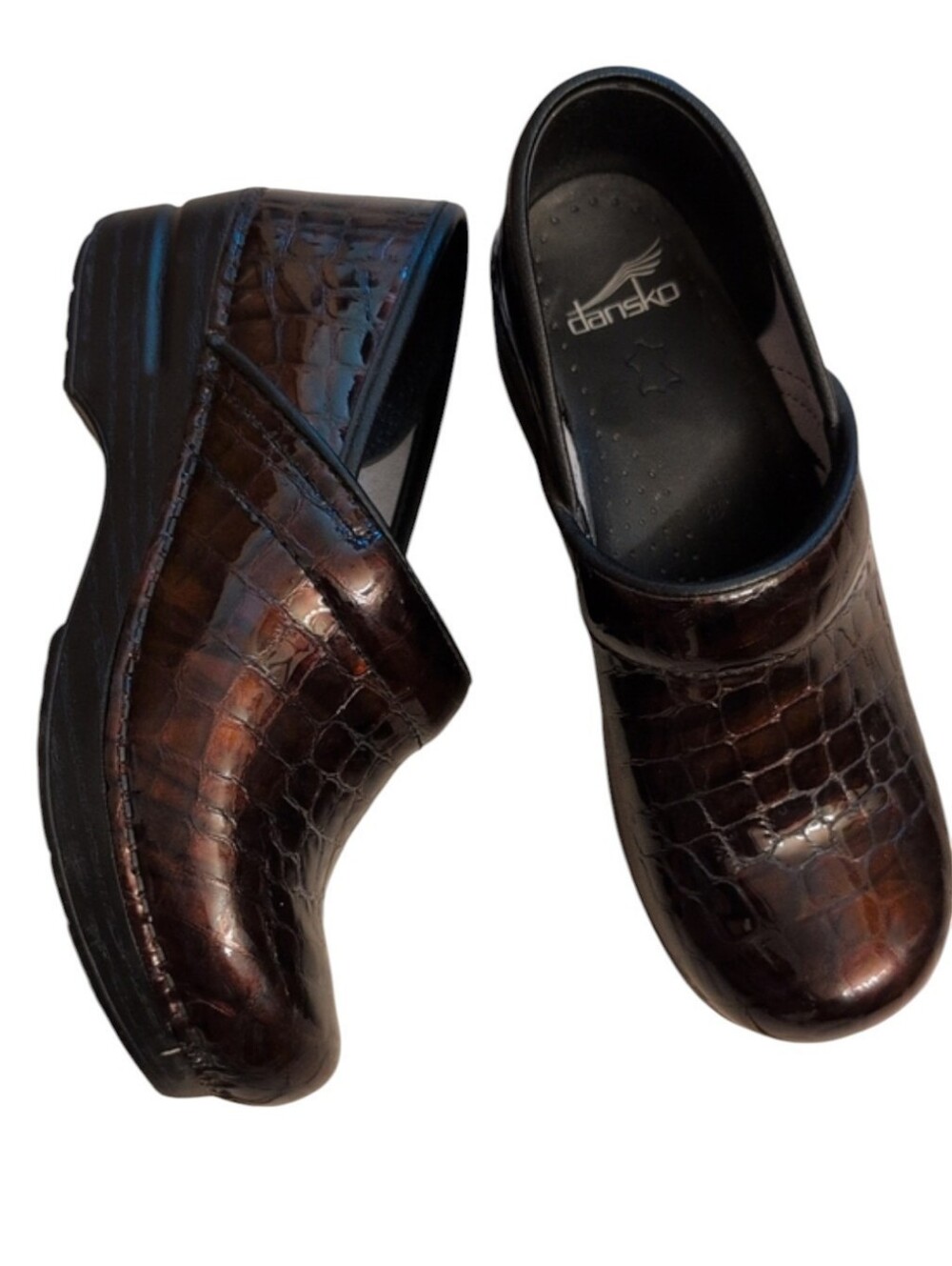 Dansko Clogs Leather Animal Print Brown Reptile Skin Design Size 38 US Size 7.5